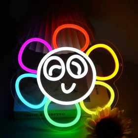 MOERBENCHI sunflower neon sign with Dandy's World on wall decor