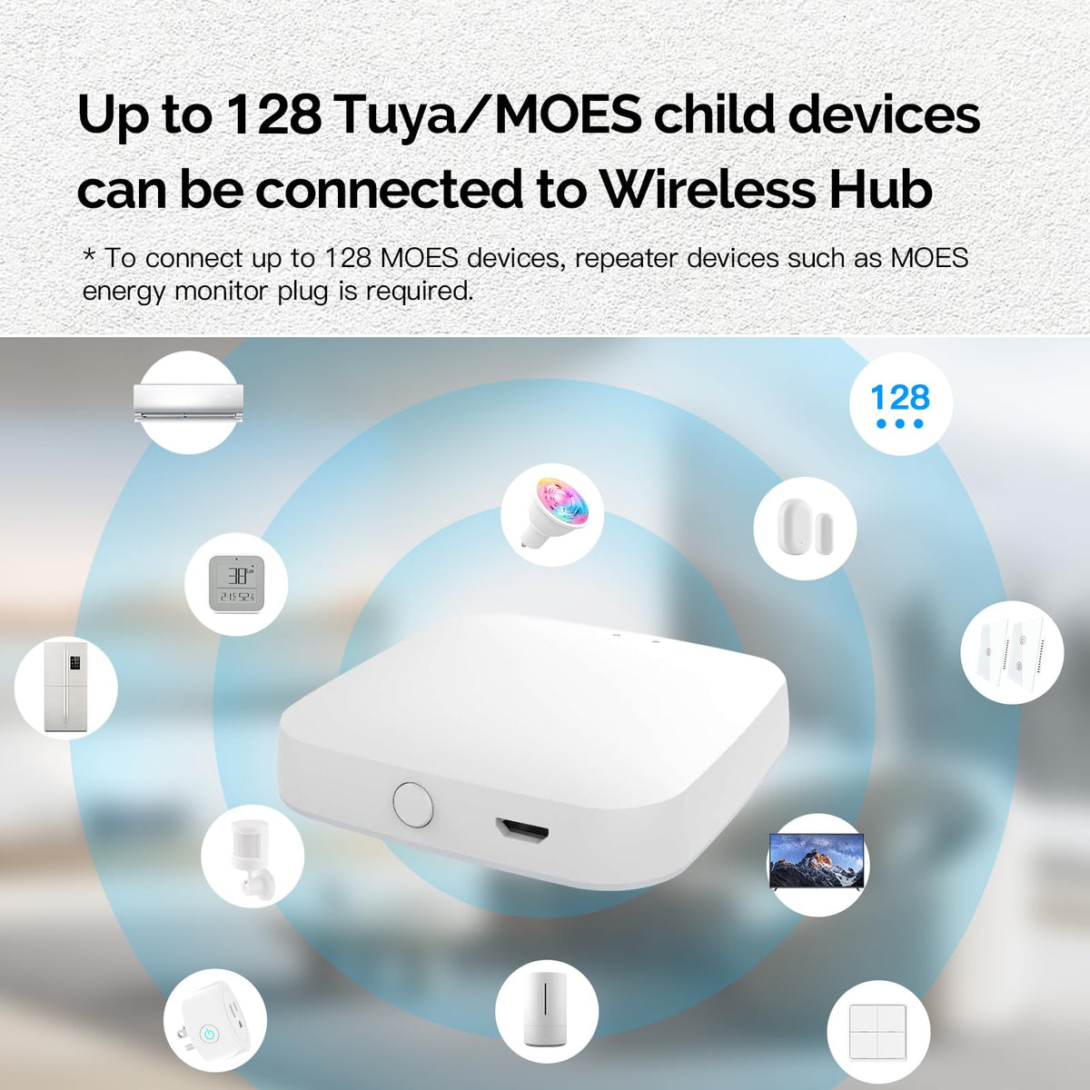 MOES gateway supports up to 128 Tuya devices for scalable smart homes.