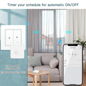 MOES Fingerbot Plus sticker installation beside a wall switch.