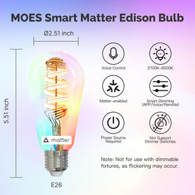 MOES Matter bulb with voice control via Alexa for hands-free lighting.