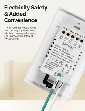 MOES smart double switch wall plate mounted for compact, clean installation in any living space.