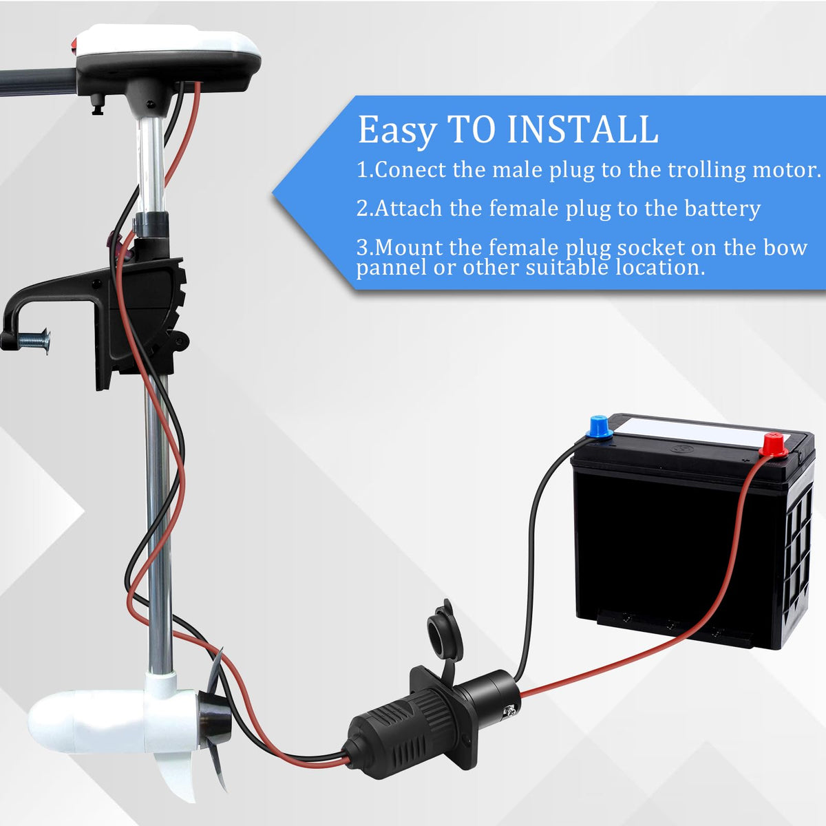 Moestoont trolling motor receptacle showing locking mechanism for reliable connection