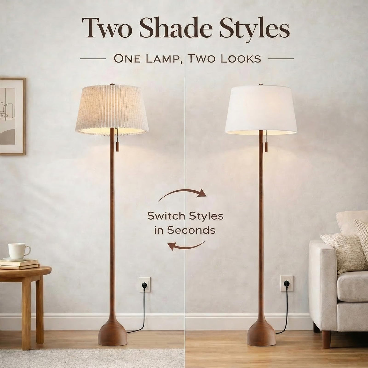 MOFFE solid oak wood base shows natural grain with timeless mid-century appeal