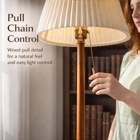 MOFFE wood-accent pull chain provides easy, warm control beside seating
