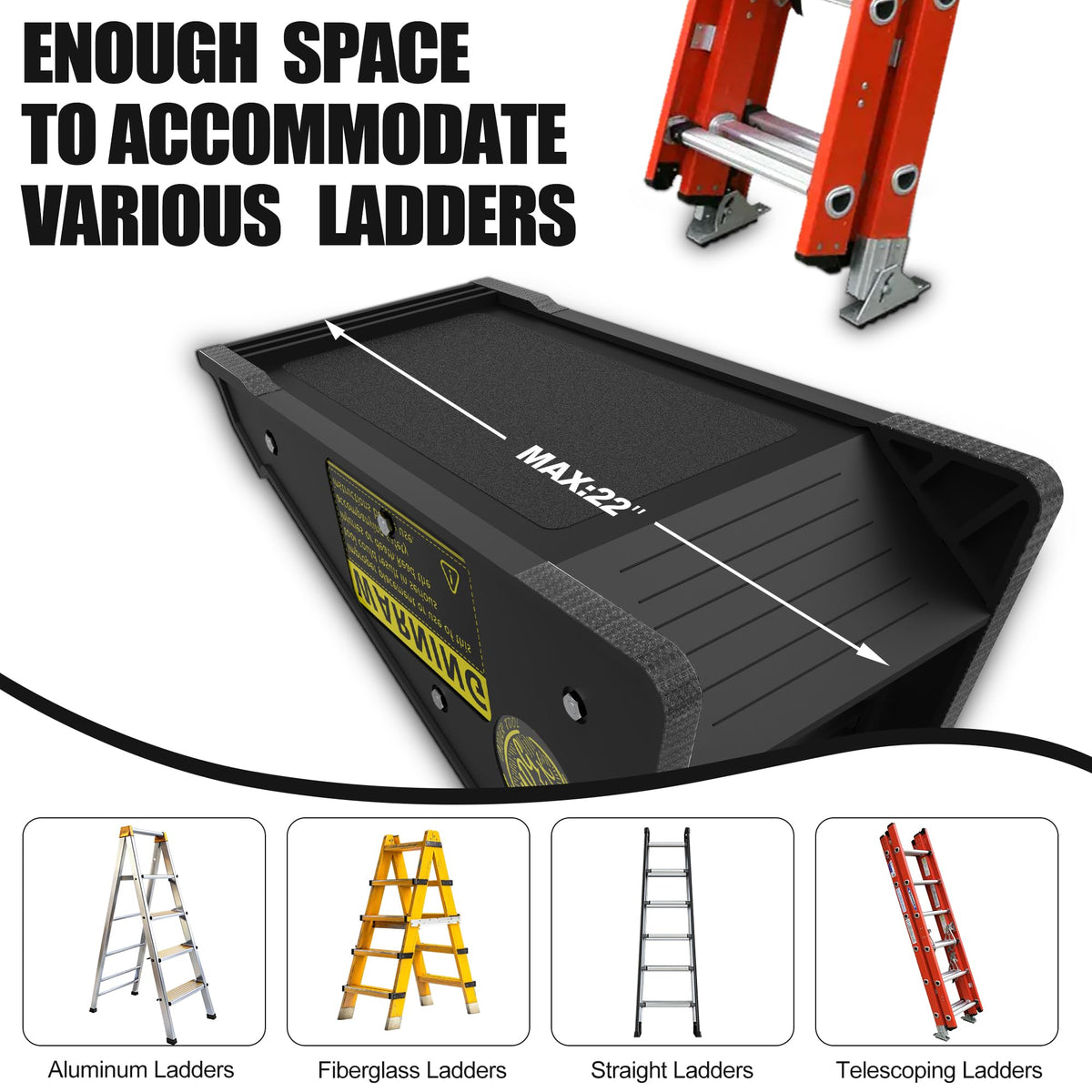 Mogseek compatible with A-frame, telescoping, and extension ladders