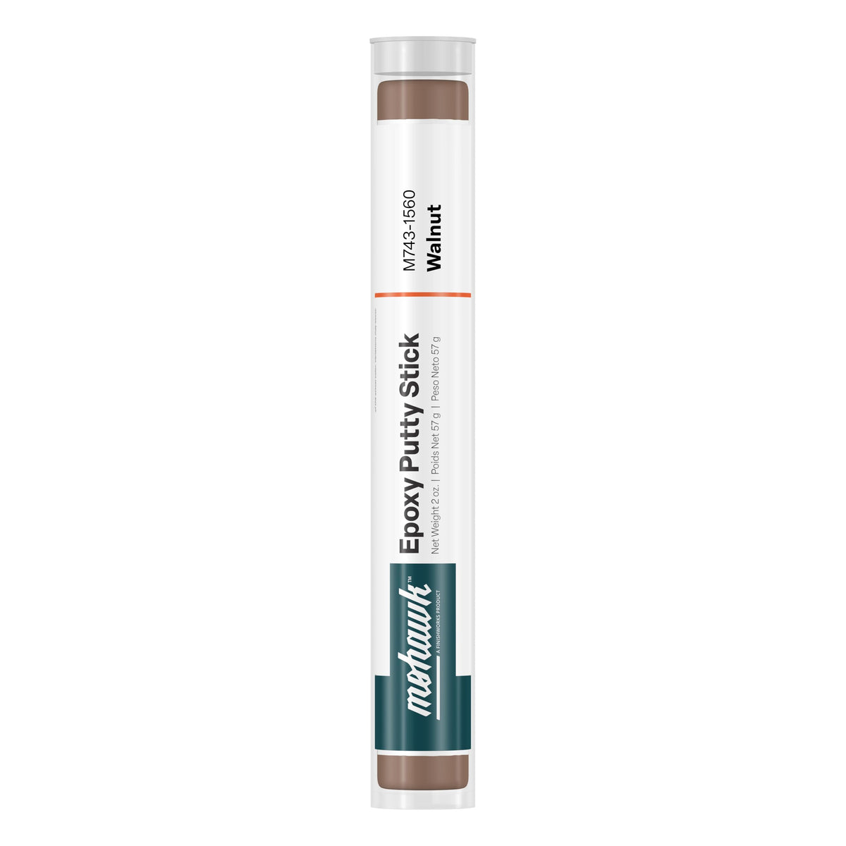 Mohawk Epoxy Putty Stick Walnut close-up for quick wood scratch repair.