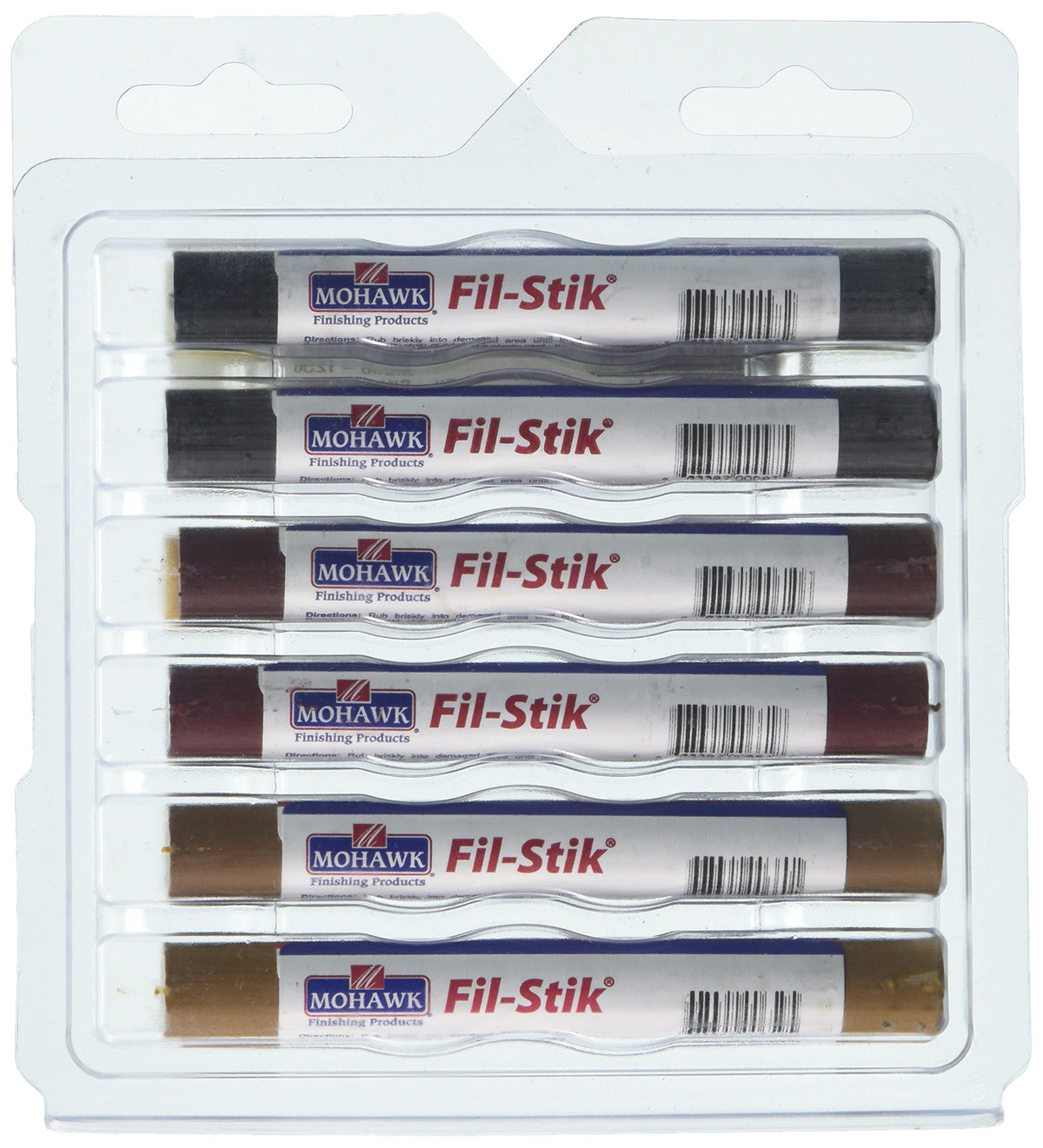 Mohawk Fil-Stik repair pencils fill nicks and scratches on wood surfaces.