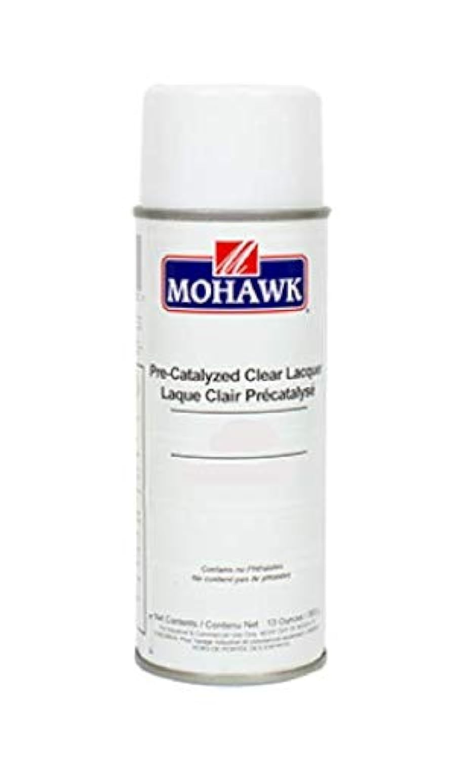 Mohawk pre-catalyzed clear finish satin bottle demonstrates durable, clear coating for furniture and cabinetry.