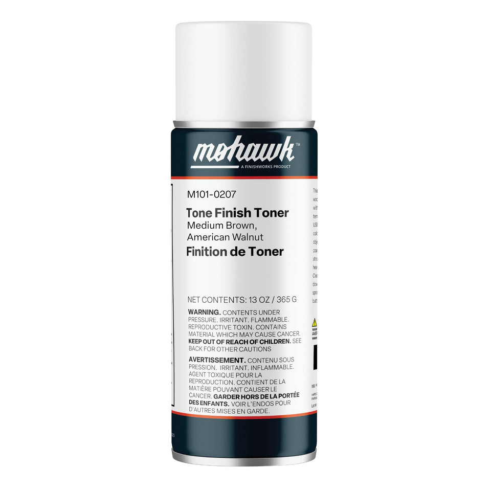 Mohawk Tone Finish Toner can for medium brown American Walnut enables quick touch-ups