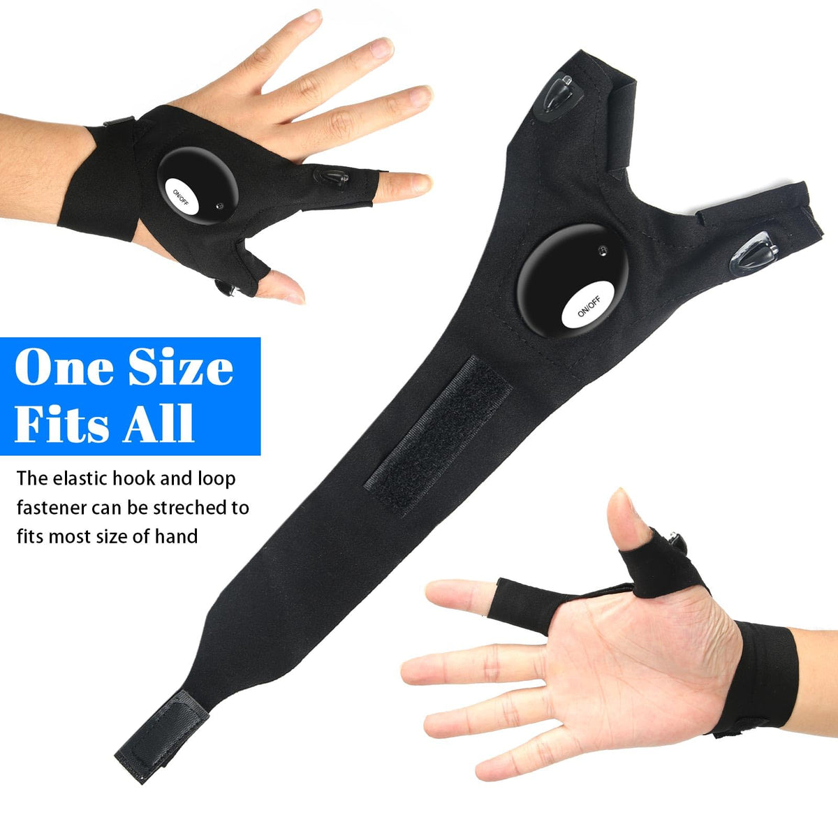 MOIPEJO LED flashlight gloves package includes batteries and screwdriver