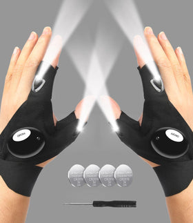 MOIPEJO LED flashlight gloves front view showing hands-free illumination