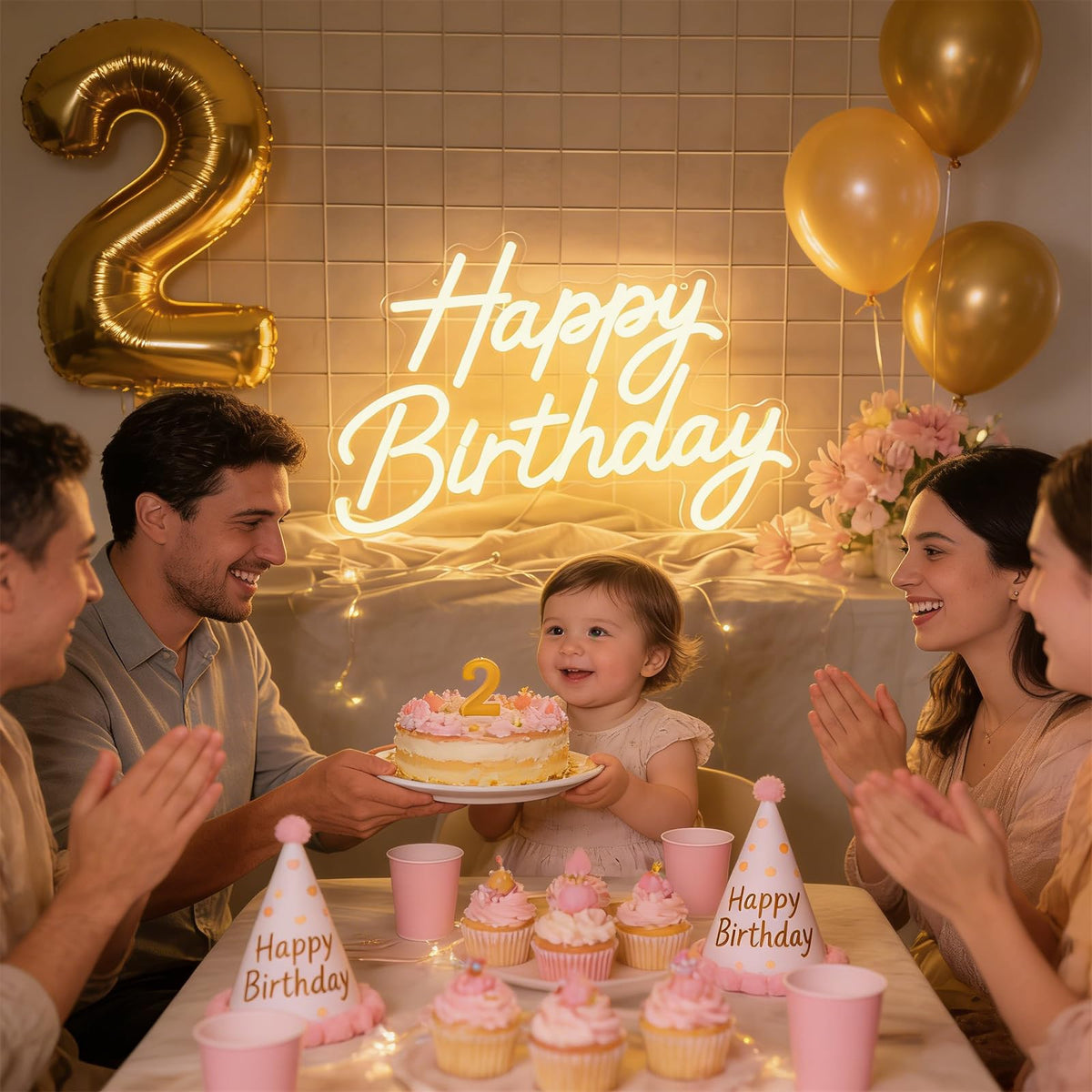 Mojoish LED birthday sign illuminated setup enhances party ambiance in any room