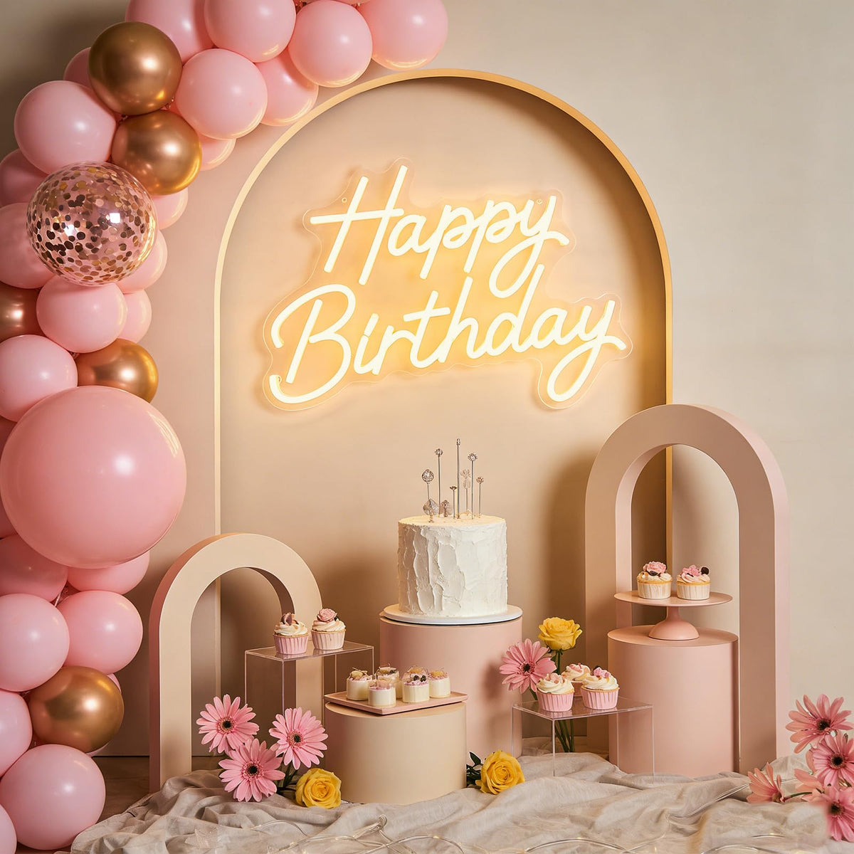 Mojoish birthday neon sign uses safe low-voltage LEDs for worry-free display