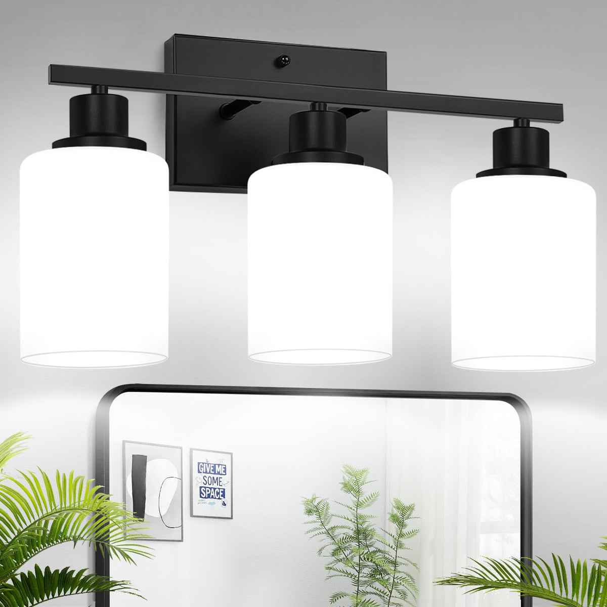 MOKATNG 3-light bathroom light with milk shade for gentle bathroom illumination