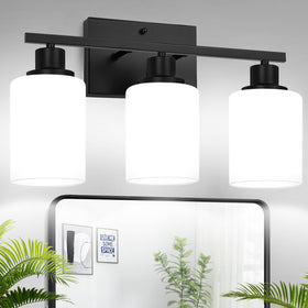 MOKATNG 3-light bathroom light with milk shade for gentle bathroom illumination
