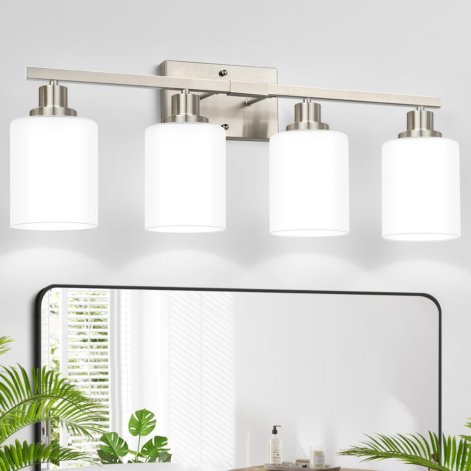 MOKATNG 4-light vanity light with milk shade delivers gentle diffused light for bathrooms