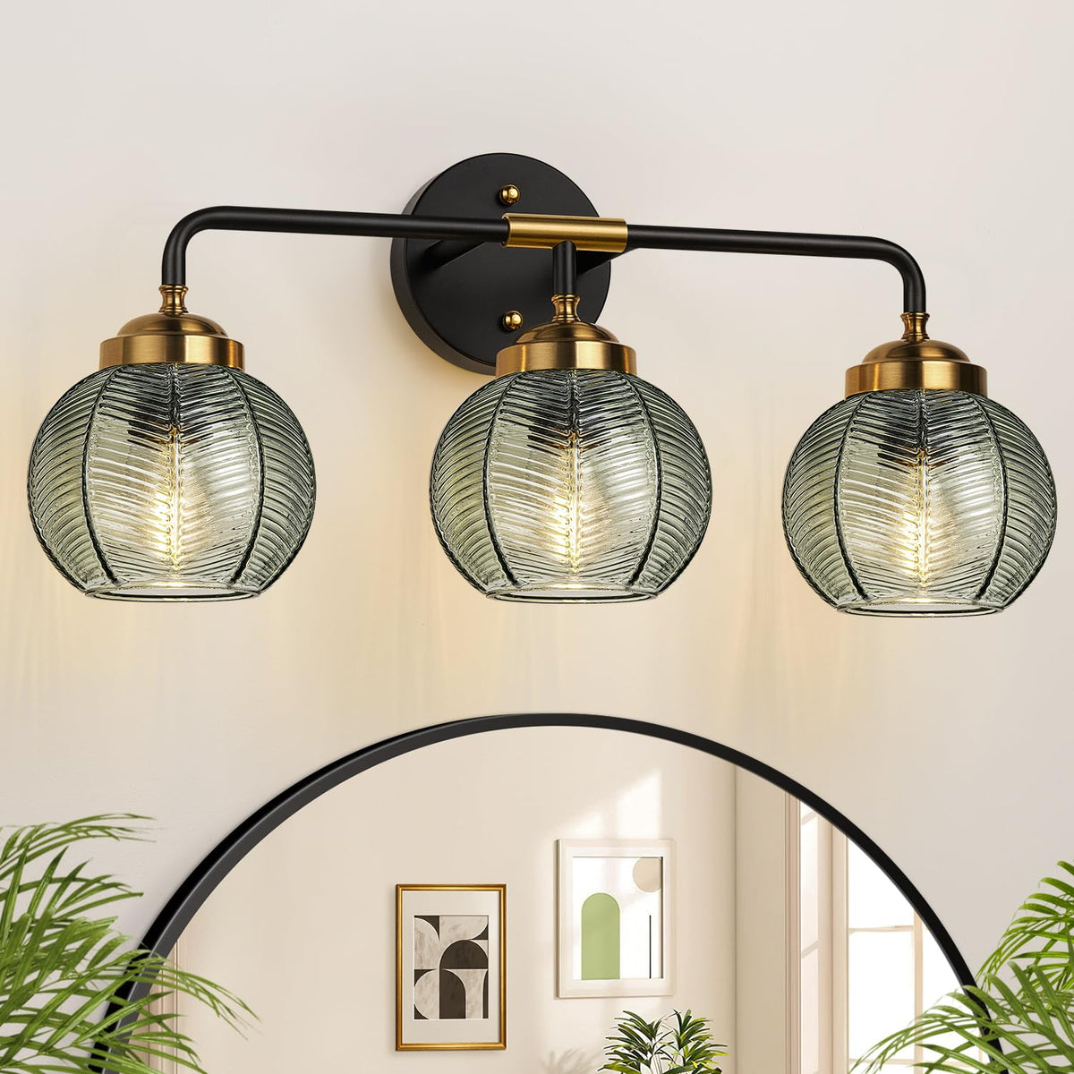 MOKATNG bathroom light with green leaf-texture glass shade for stylish task lighting