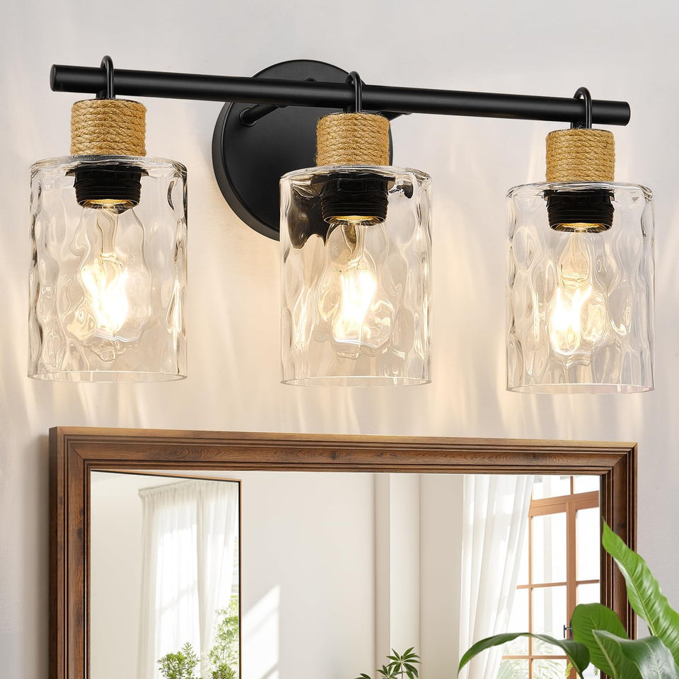 MOKATNG 3-light coastal vanity with crystal shade illuminates bathroom mirrors