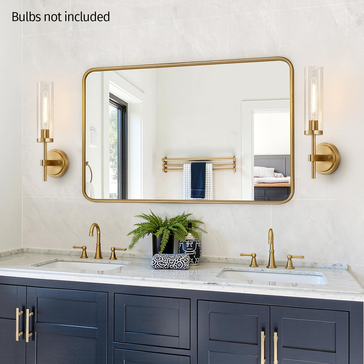 MOKATNG bathroom vanity lighting with clear glass shade to brighten mirror view.