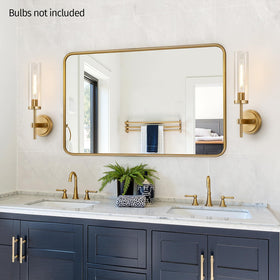 MOKATNG bathroom vanity lighting with clear glass shade to brighten mirror view.
