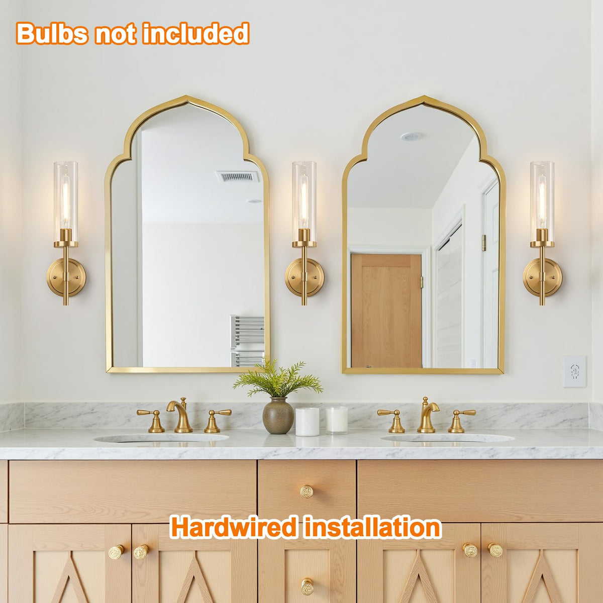 MOKATNG brushed gold wall mount with upward or downward installation option.