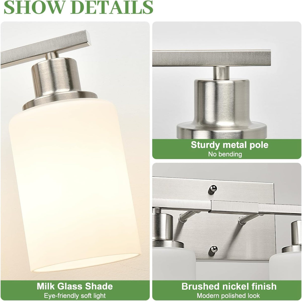 MOKATNG brushed nickel bathroom light over mirror brightens vanity with modern elegance