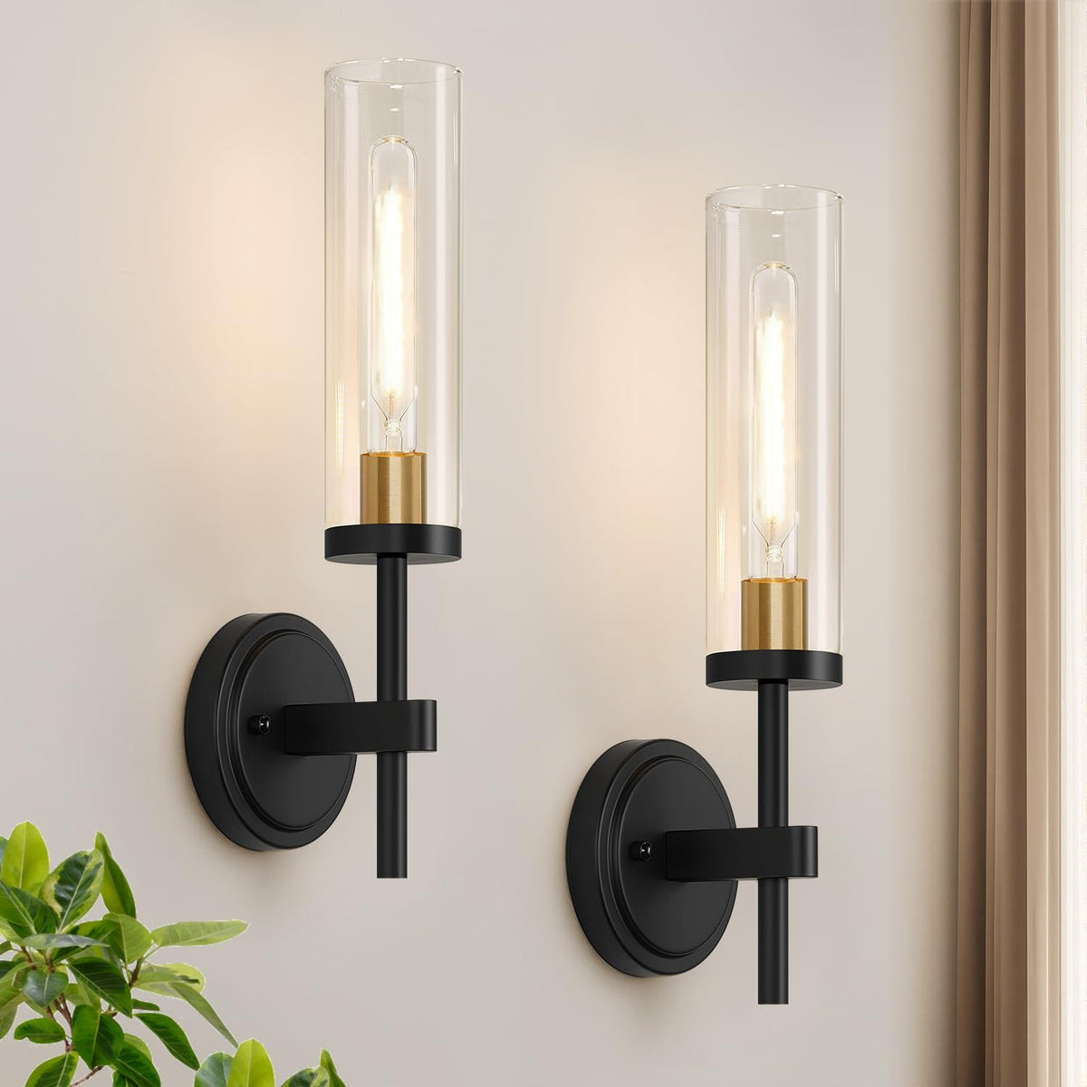 MOKATNG wall sconce with black and gold frame and glass shade for bathroom mood lighting