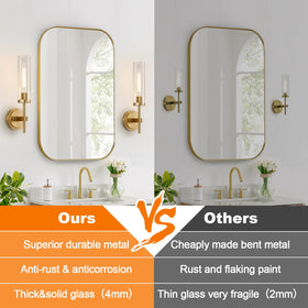 MOKATNG wall sconce clear glass shade close-up showing bright, even light distribution.