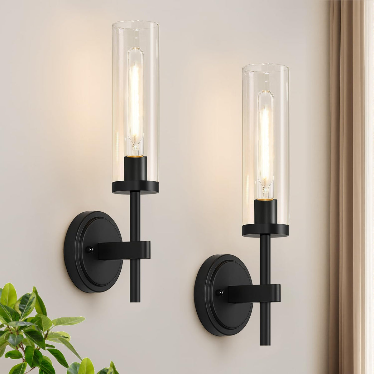 MOKATNG wall sconce with matte black frame and clear glass shade, versatile mounting