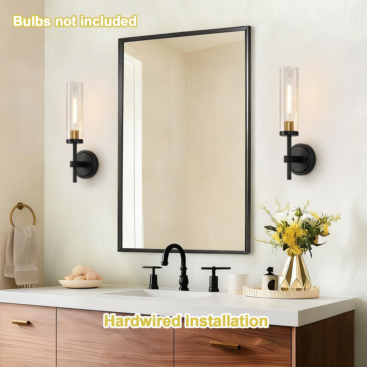 Two sconces installed in up or down orientation on hallway wall
