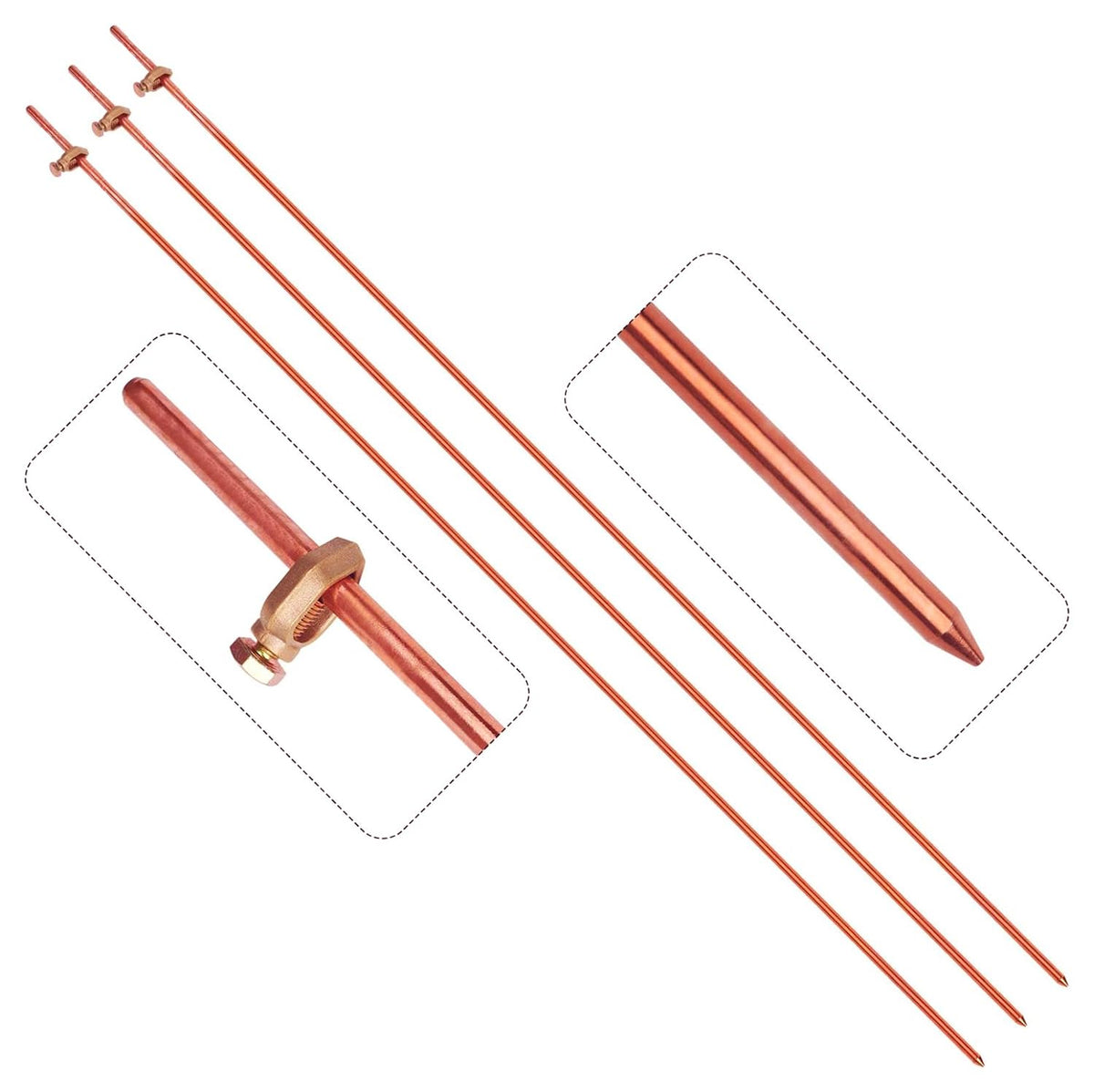 MOKIKUBA 3-pcs grounding rod kit 4ft arranged for outdoor grounding.