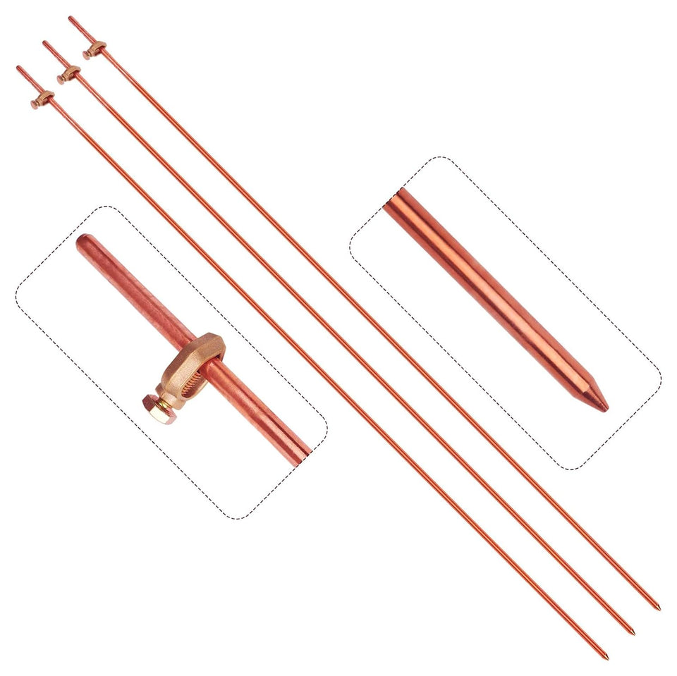 MOKIKUBA 3-pcs grounding rod kit 4ft arranged for outdoor grounding.