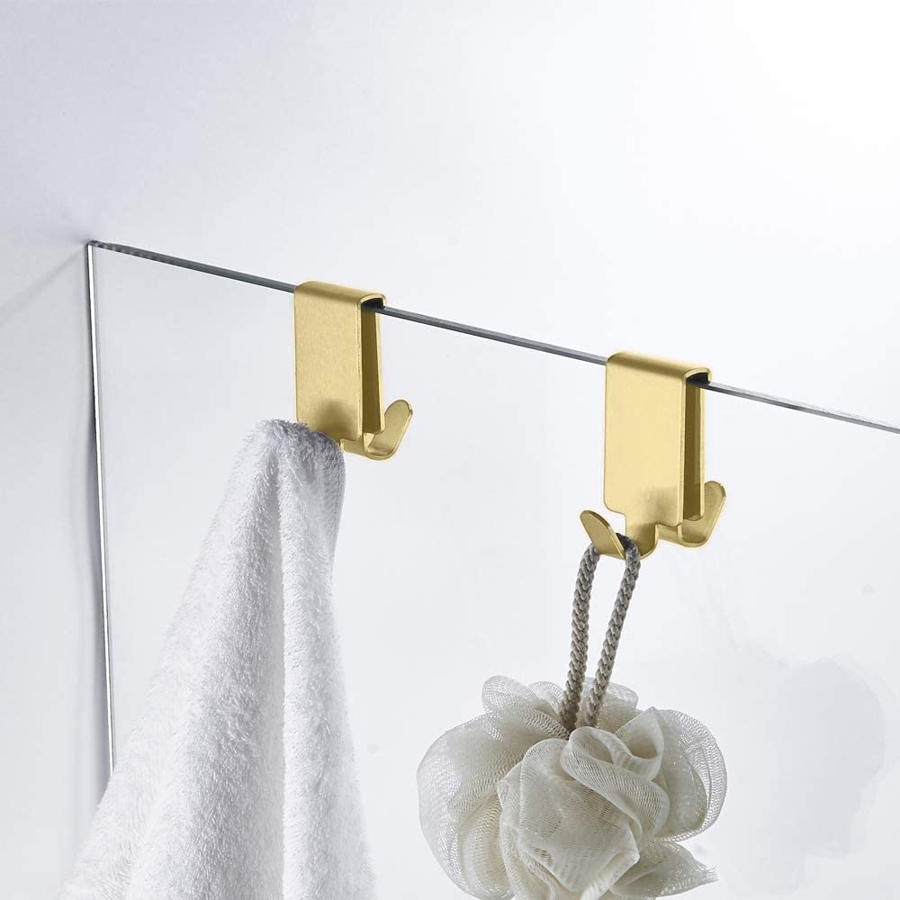 MOKIUER double hooks over glass wall for towel storage, easy upgrade