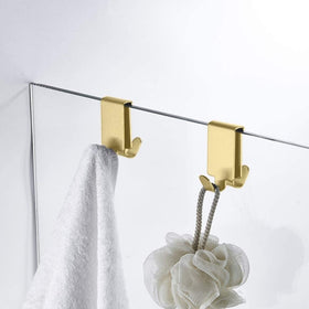 MOKIUER double hooks over glass wall for towel storage, easy upgrade