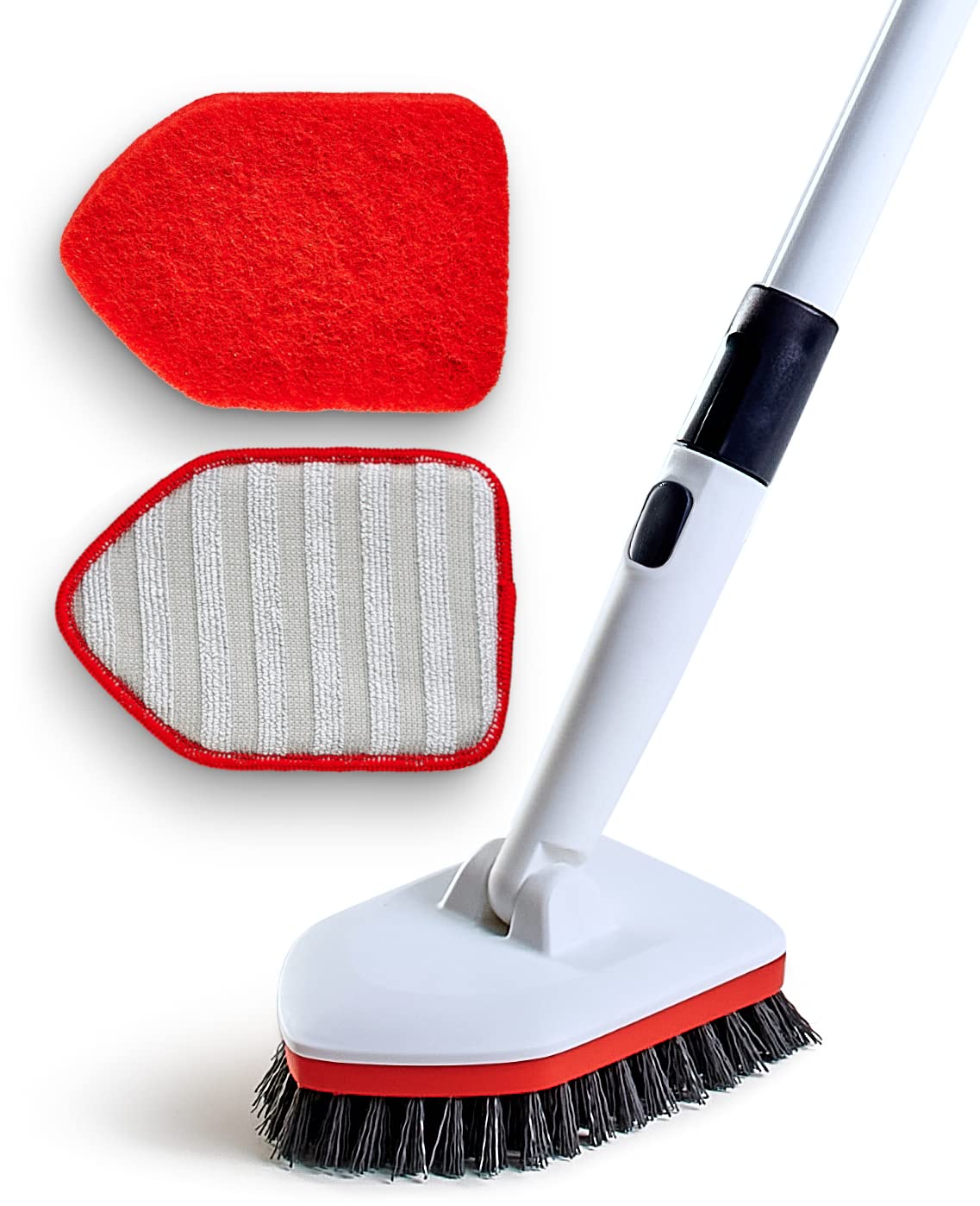 Moku Home shower scrubber with extendable handle reaching high spots for easier cleaning.