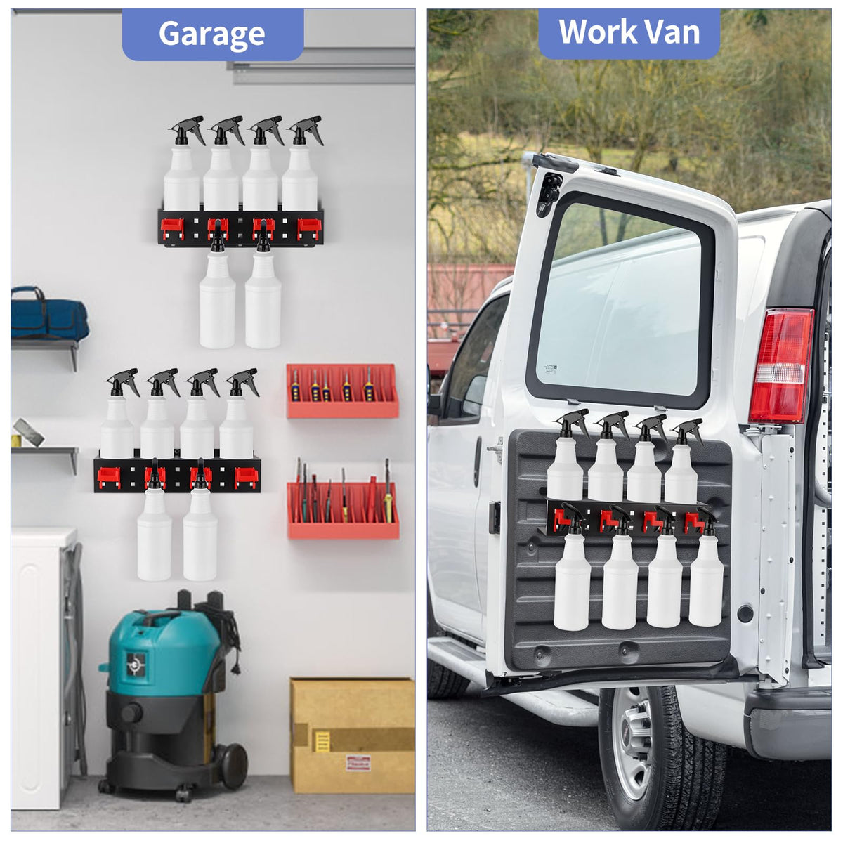 MOLIGOU space-saving rack keeps car-care products organized and accessible.