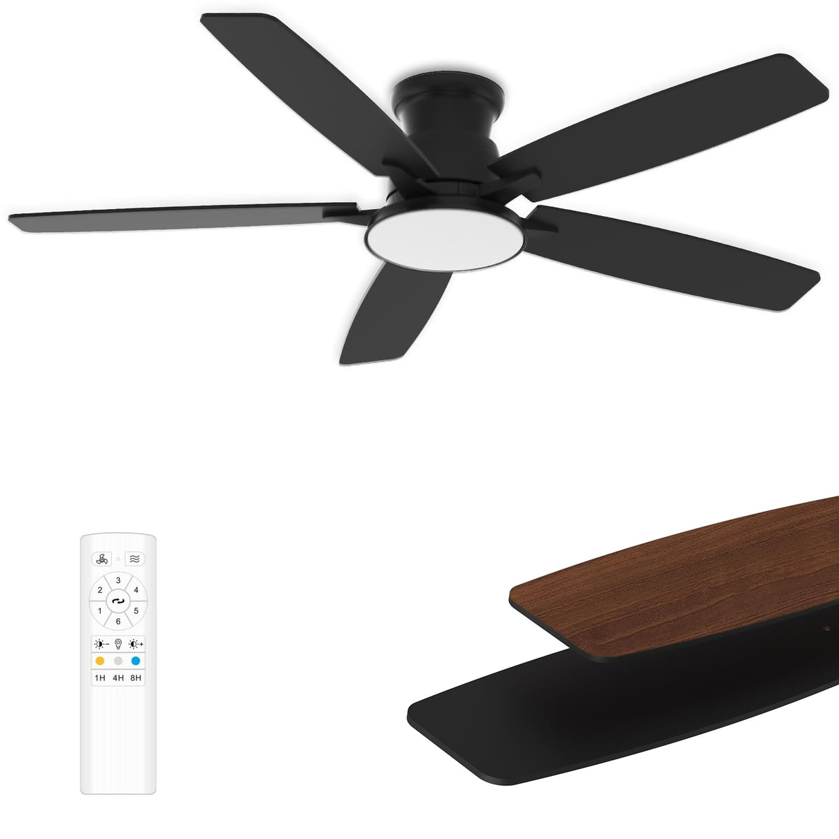 MOLSKY flush-mount 52-inch fan with remote for quiet indoor cooling.