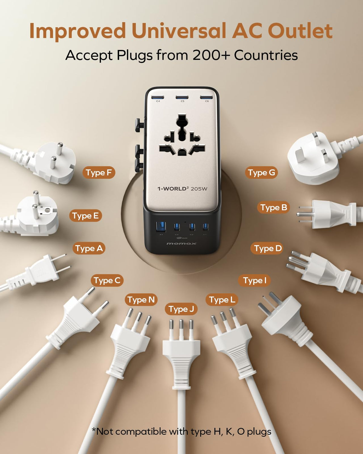MOMAX 9-in-1 travel adapter cruise-ready setup in a hotel room