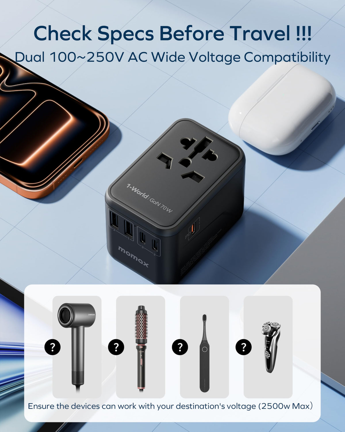Momax certified travel adapter offers trusted international power