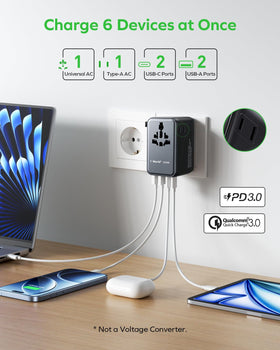 MOMAX USB-A QC fast charging for phones and accessories.