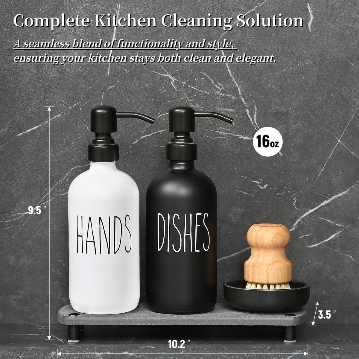 MOMEEMO hand soap bottle with stainless pump keeps counters tidy and easy to refill