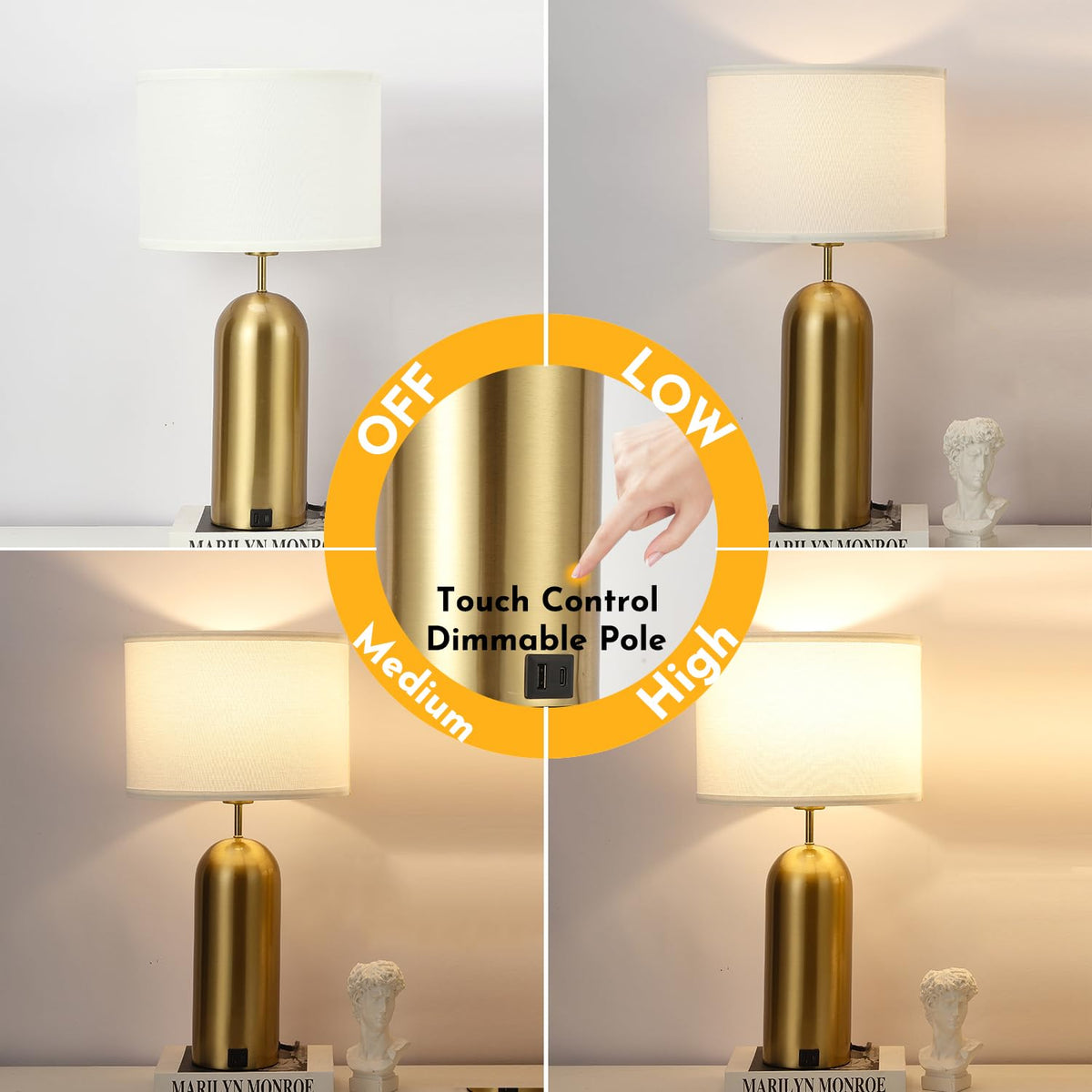 MoMyofdy bedside lamps with 3-way dimming for reading and relaxing.