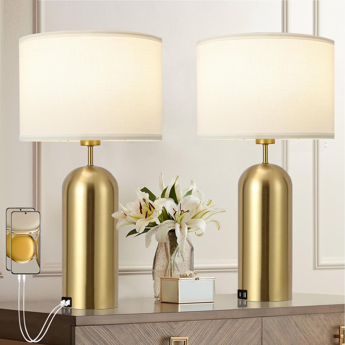 MoMyofdy gold lamps set of 2 with touch control for effortless night-time lighting.