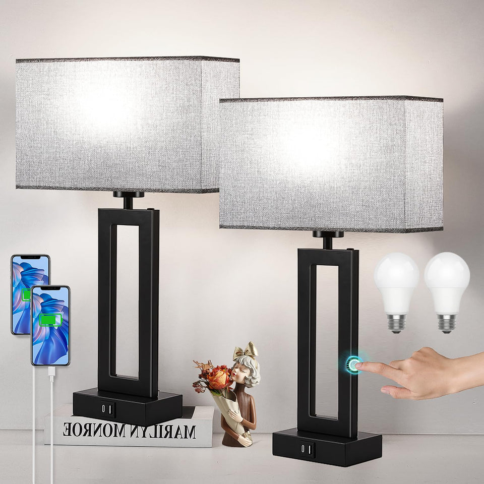 MoMyofdy modern nightstand lamps with black base poles for versatile bedside setup