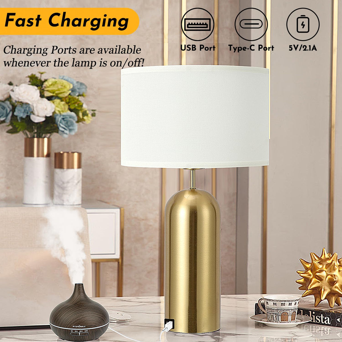 MoMyofdy lamp offers USB-C port for convenient device charging.