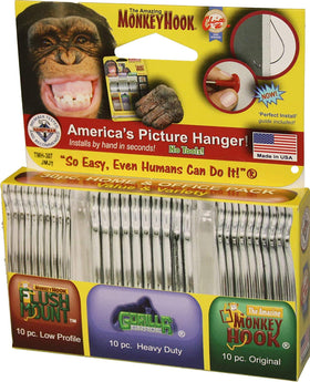 Monkey Hook Original 10-piece set for quick, tool-free photo and art hanging.