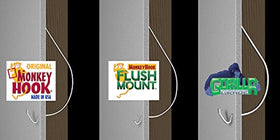Monkey Hook Self-boring drywall hanger installs with hand pressure for secure mounting.