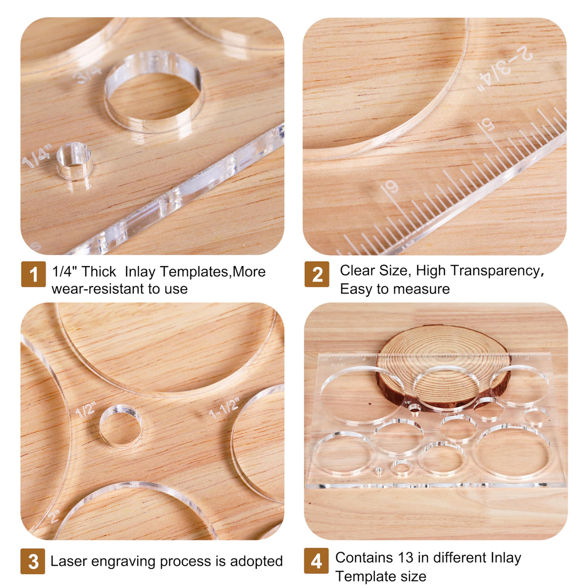 Monliful decorative templates enabling intricate inlays on woodworking projects.