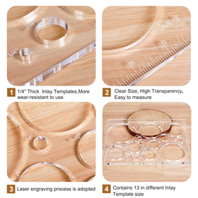 Monliful decorative templates enabling intricate inlays on woodworking projects.