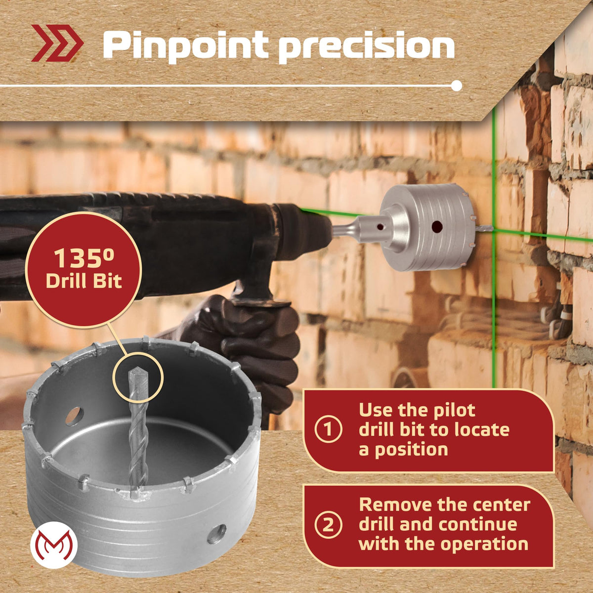 MonoPro 80mm concrete hole saw for larger openings in brick
